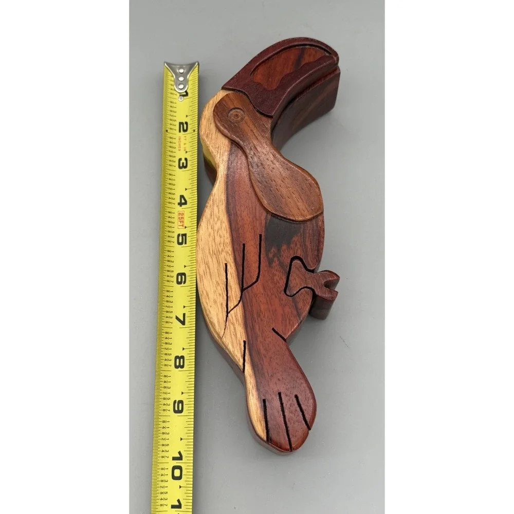 Vintage Toucan Wooden Puzzle Box Hand Carved Lined Trinket Box 9